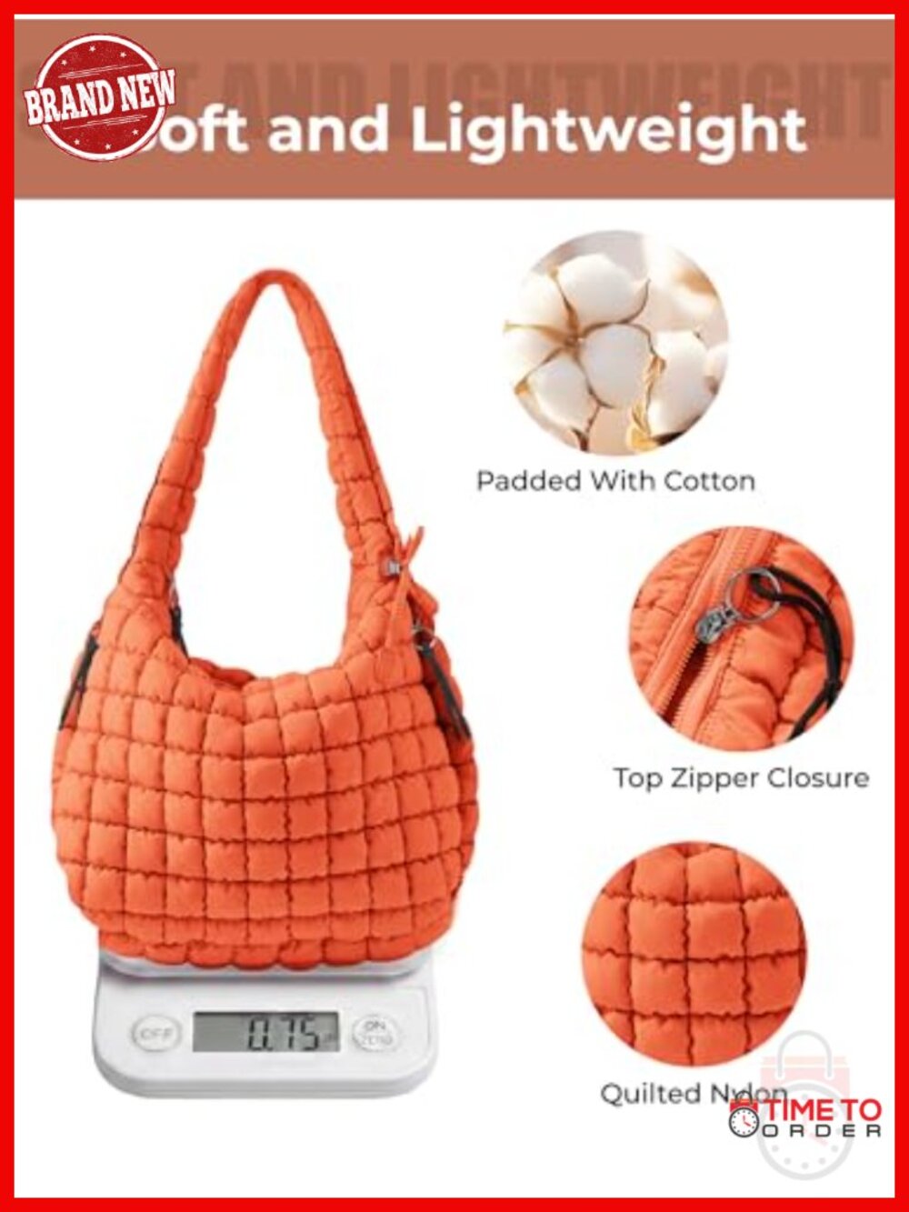 Nylon Quilted Puffer Tote Bag Crossbody Hobo Shoulder Bag Large - Picture 4 of 6